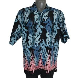 Vintage Y2K Tribal Seahorse All Over Print Shirt Mens L Surf Grunge